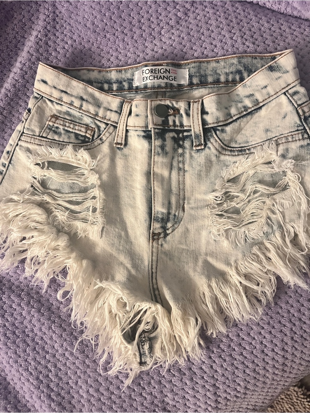 Foreign Exchange frayed ripped High Rise Jean Shorts